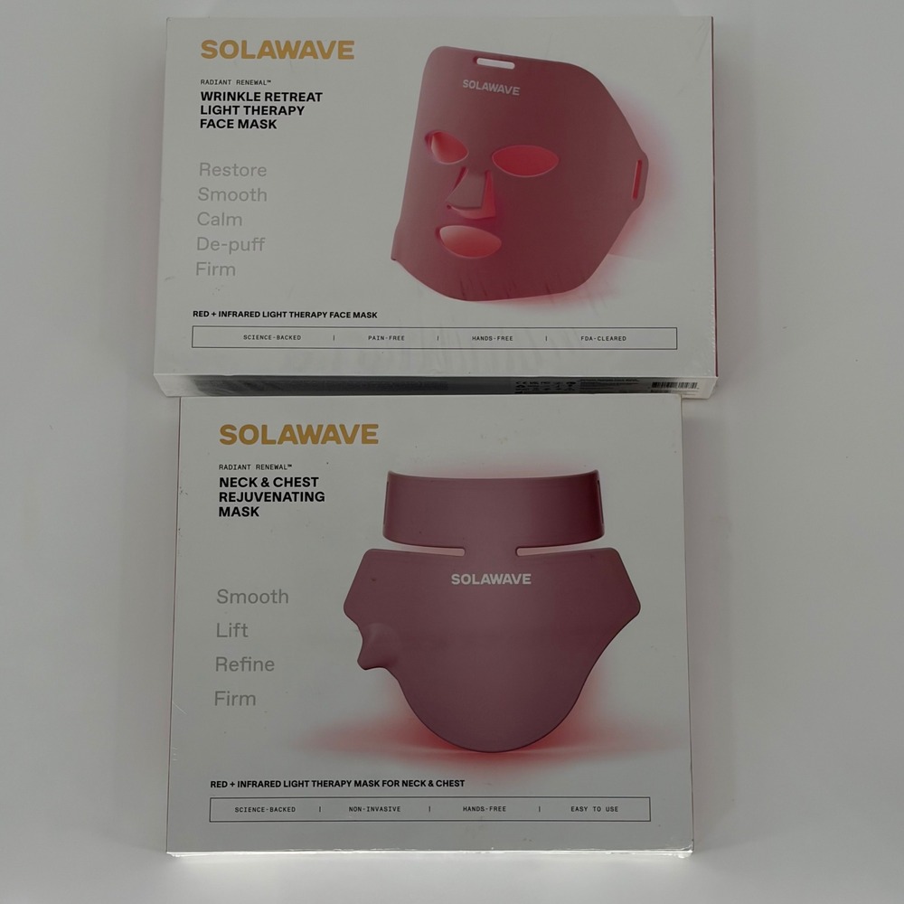Solawave Red Light Therapy Face Mask and Neck Chest Rejuvenating Mask Bundle NEW